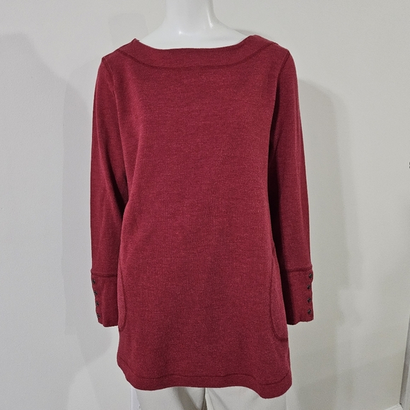 J.Jill Womens Red Waffle Knit Cotton Blend Cozy Long Sleeve Top Heathered Red XL - Picture 3 of 12